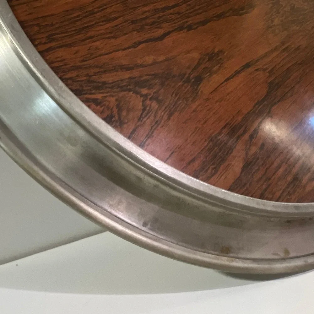 Vintage Kirk Stieff Pewter Wood Grain‎ Tray 14 in formica laminate cocktail MCM